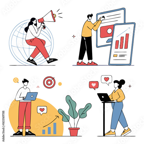 Wallpaper Mural "Digital and Content Marketing People Illustrations Set – Online Advertising, Social Media Promotion, SEO, Networking & E-commerce Vector" Torontodigital.ca
