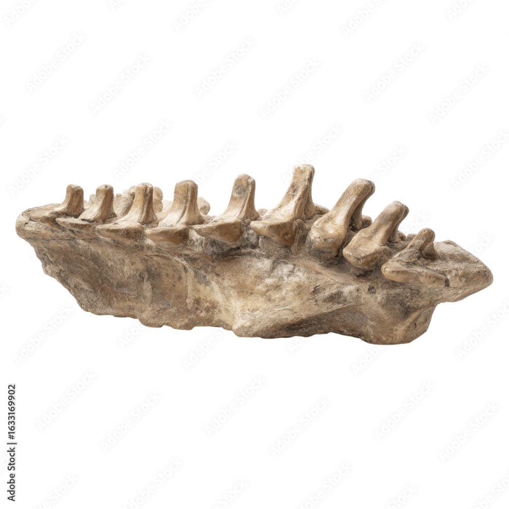 Obraz premium Fossilized Dinosaur Vertebral Column Segment Displaying Robust Features