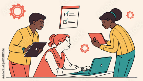 Team collaboration software development project management workflow and task management illustration vector design