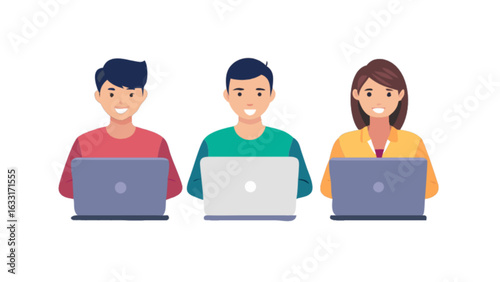 Teamwork collaboration online meeting remote work laptop users vector illustration for business and education