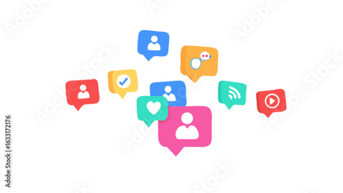 Social media marketing notification icons set for engagement and communication strategy design vector art