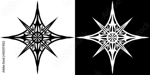 Gothic-style eight-pointed star featuring a complex symmetrical webbed interior design.