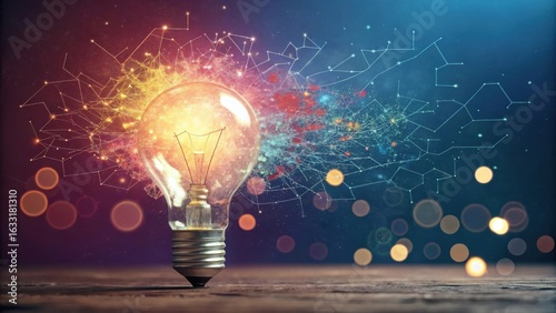 Light bulb with colorful abstract design representing innovation and ideas