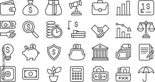 A collection of hand drawn financial and business icons representing wealth security and investment opportunities