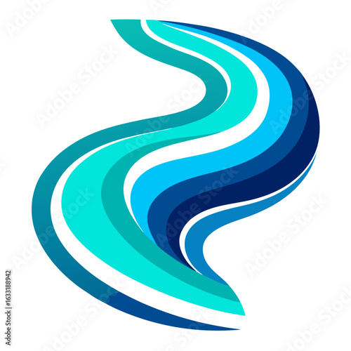 Abstract Flowing River Currents Vector with Blue Gradients