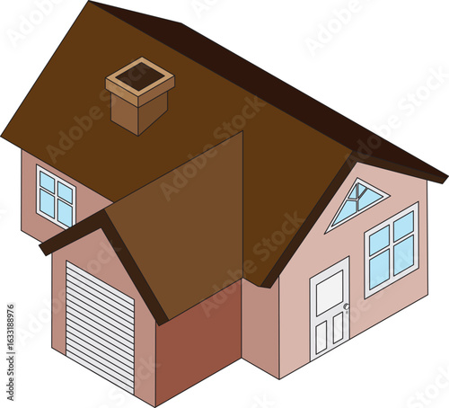 Isometric House Design With Garage Vector