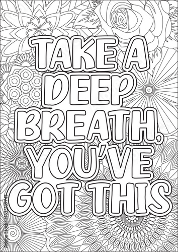 Motivation Quote Stress Relief Coloring Page Line Art