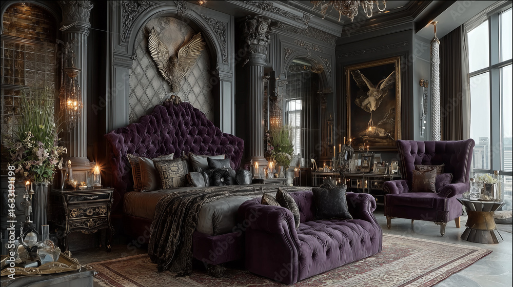 Obraz premium Luxurious and Modern Purple Upholstered Bedroom Furniturec