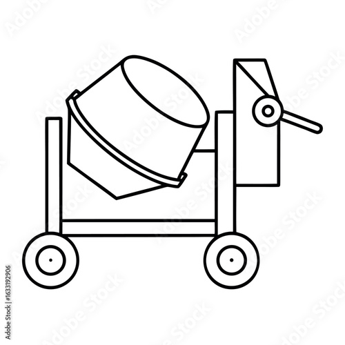 Illustration of a portable concrete mixer with a rotating barrel on wheels suitable for construction and industrial themes