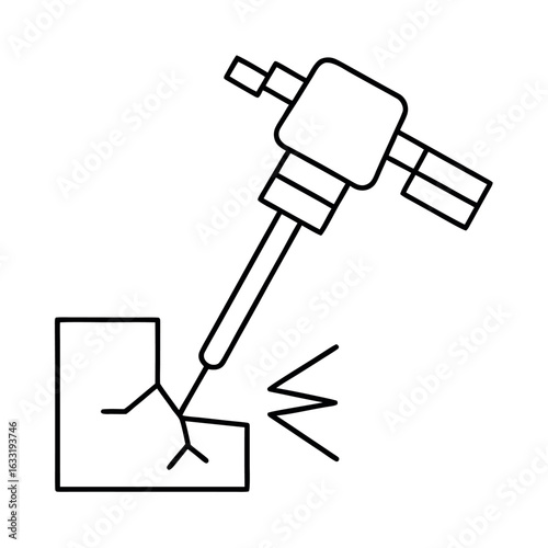 Heavy duty hydraulic breaker tool attachment hammering a construction site with powerful impact
