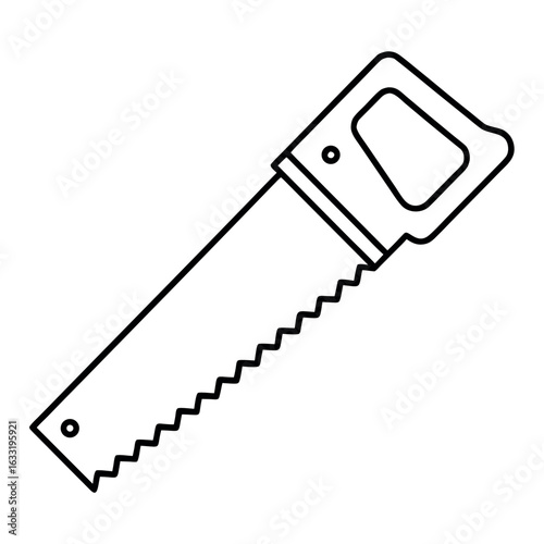 Minimalist hand saw illustration with clean lines and basic tool details