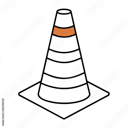 Bright orange traffic cone with reflective white stripes for road safety and construction warnings