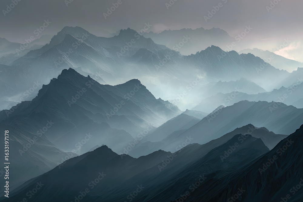 Obraz premium Misty mountain range panorama (1)
