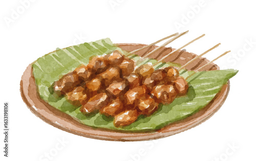 Hand painted watercolor satay isolated