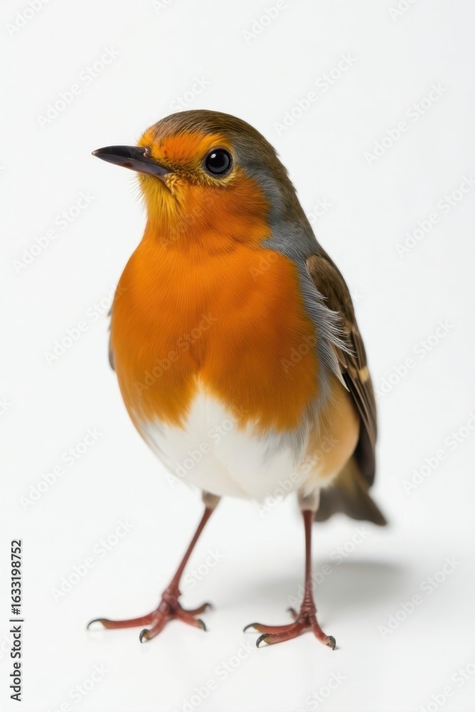 Fototapeta premium Close-up of a robin, isolated against a pure white backdrop , wild, nature, brown