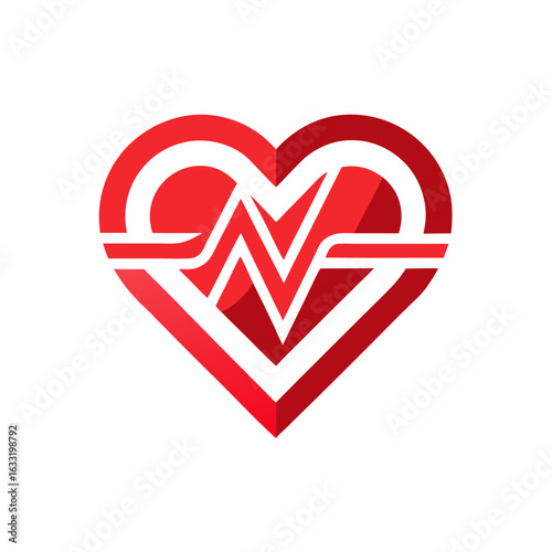 Heart Icon Made of ECG Lines and Pulse Waves, Minimal Vector Isolated on White Background