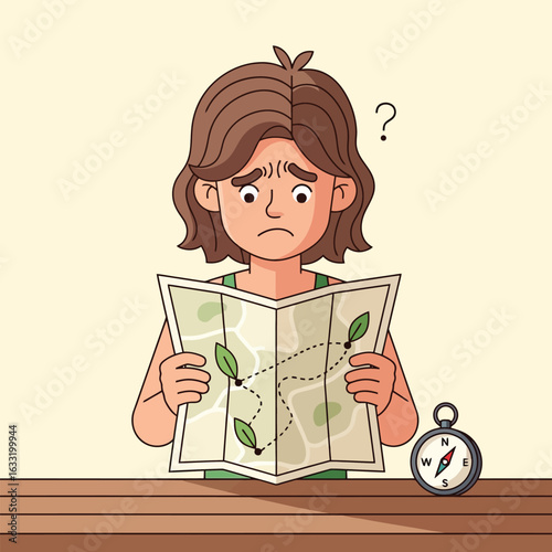 Person Looks at Map with Confused Expression During a Navigation Problem