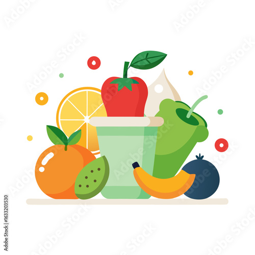 Minimalist Vector of Fresh and Spoiling Fruits and Vegetables for Food Waste Awareness