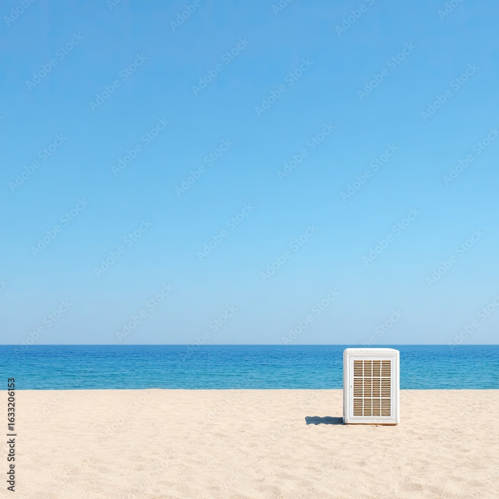 Fototapeta premium Beach scene with white box