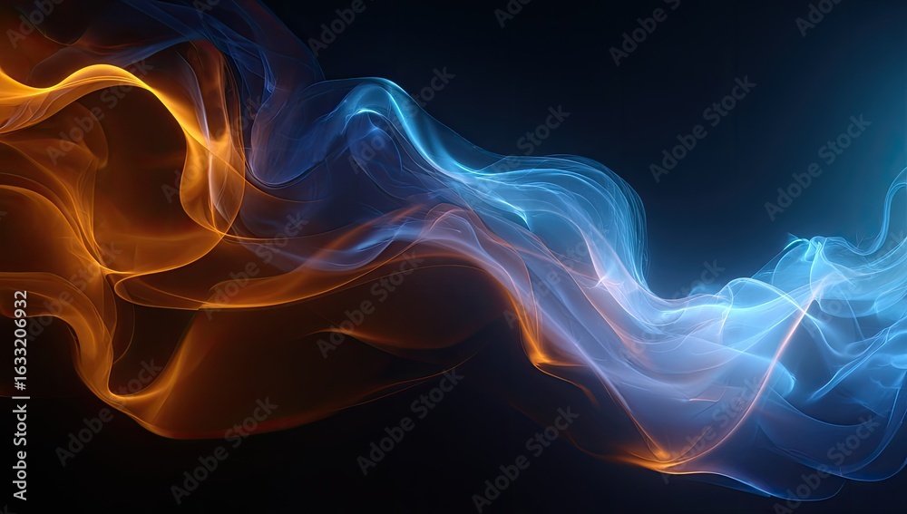 Obraz premium Abstract flowing energy, orange and blue smoke-like swirls against a dark background
