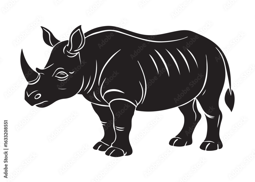 Obraz premium Rhino Silhouette Vector Illustration Isolated on White Background.