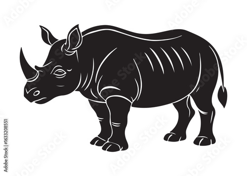 Rhino Silhouette Vector Illustration Isolated on White Background.