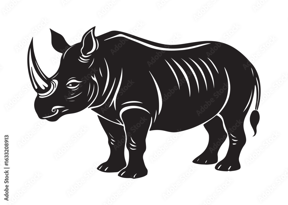 Fototapeta premium Rhino Silhouette Vector Illustration Isolated on White Background.