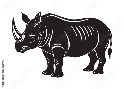 Rhino Silhouette Vector Illustration Isolated on White Background.