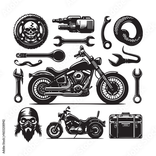 Classic Bike Maintenance and Repair Icon Set