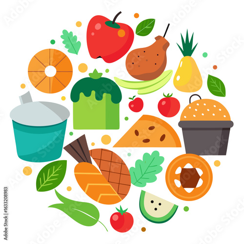 Spoiled Food and Waste Items Circle Compost Vector Illustration