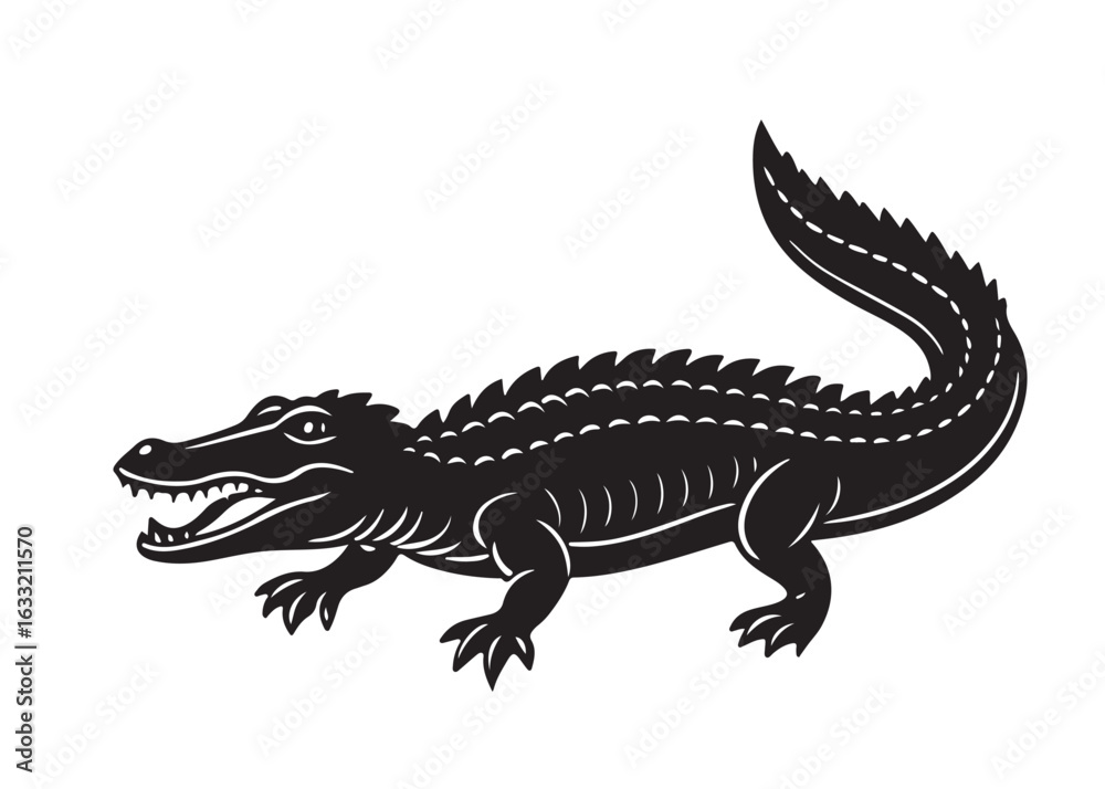 Fototapeta premium Crocodile Silhouette Illustration in Minimal Black Vector for Design and Decoration.