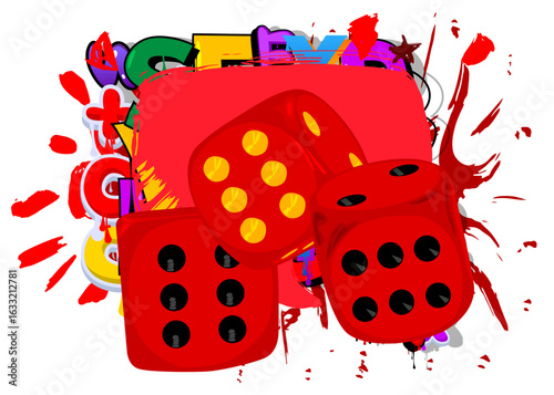 Dice graffiti. Abstract modern street art decoration performed in urban painting style.
