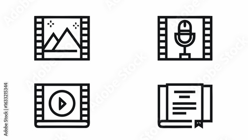 Film strip icons for media and documentary content creation tools