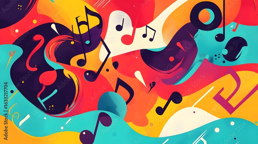Fototapeta premium A vibrant abstract design featuring musical notes and flowing colors.