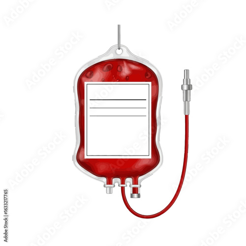 A medical illustration depicting a blood bag, ready for transfusion, isolated on white.