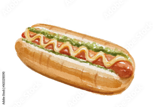 Watercolor hot dog isolated on white background