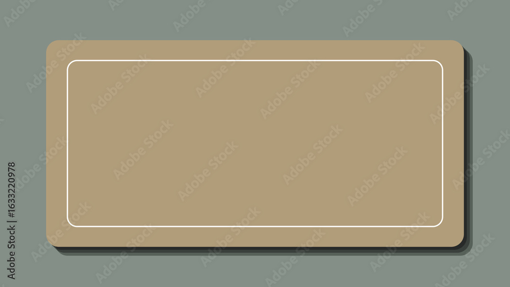 A blank, rectangular beige or tan plate with rounded corners and a thin, slightly recessed inner border, casting a subtle shadow on a solid grayish-green background A blank, rectangular beige or tan plate with rounded corners and a thin, slightly recessed inner border, casting a subtle shadow on a solid grayish-green background