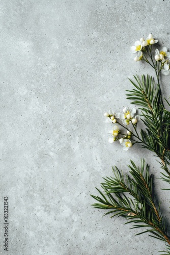 Floral arrangement, grey background, flat lay, website design