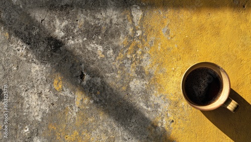 Coffee cup on weathered concrete
