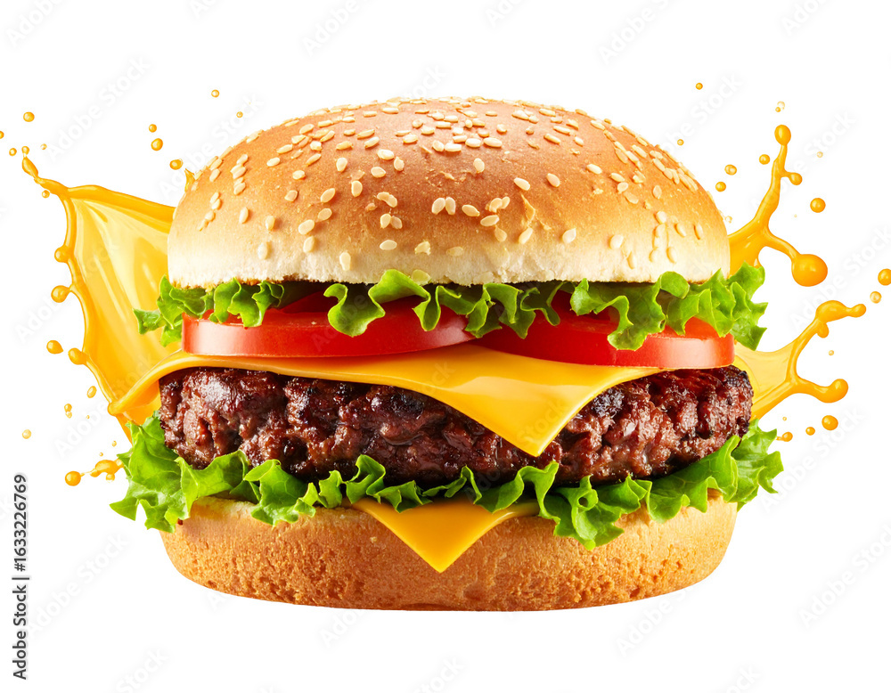 Tasty Cheeseburger with Fresh Vegetables and Cheese Tasty Cheeseburger with Fresh Vegetables and Cheese