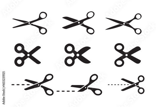 Black Silhouette Scissors with Dotted Lines