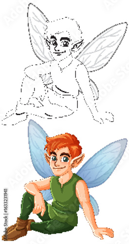 Charming Fairy with Blue Wings and Red Hair