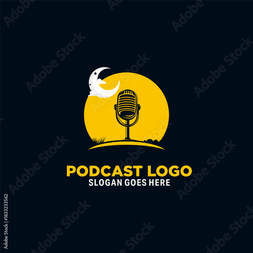 Podcast With Moon Vector logo Design template