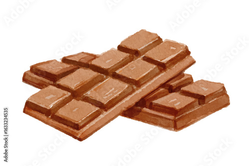 Watercolor chocolate bar isolated on white background
