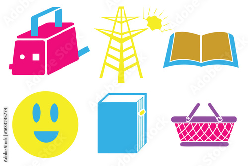 Colorful collection of objects and symbols set of icons