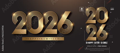 Elegant golden 2026 numbers displayed on a dark background with festive lights and text new year celebration