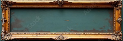 Aged, ornate wide wood picture frame, retro design,  gold,  simple,  retro