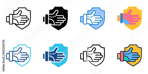 Protective gloves icon set multiple style collection 
