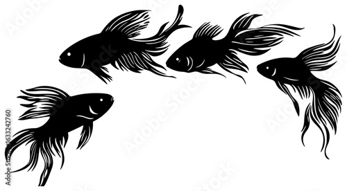 Silhouette of a Betta Fish Group Displaying Fierce Grace