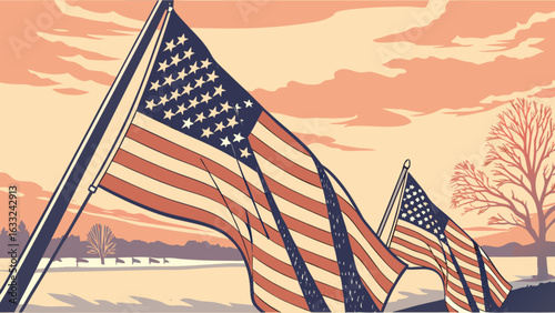 American flag waving patriotic stars and stripes usa independence day illustration vector graphic design